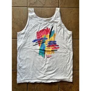 Vintage Reebok Tank Top Mens XL White Abstract Graphic 90s Style